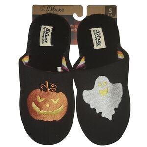 Lot of 2 Dlux Halloween pumpking and ghost memory foam slippers size small 6